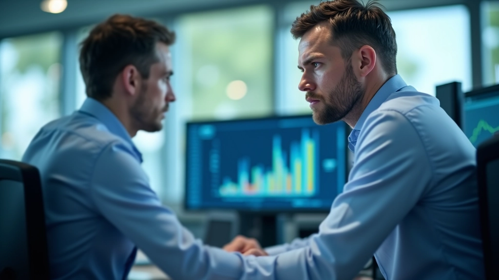 Wirtschaftsanalytiker arbeitet mit Konjunkturdaten und Diagrammen auf mehreren Bildschirmen