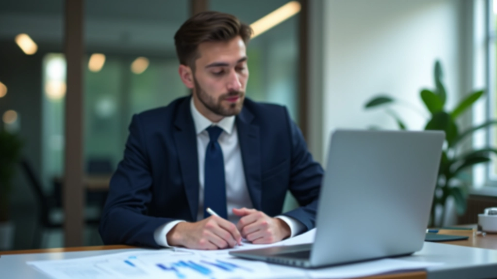 Finanzplaner mit Jahresprognose und Planungsdokumenten am Schreibtisch