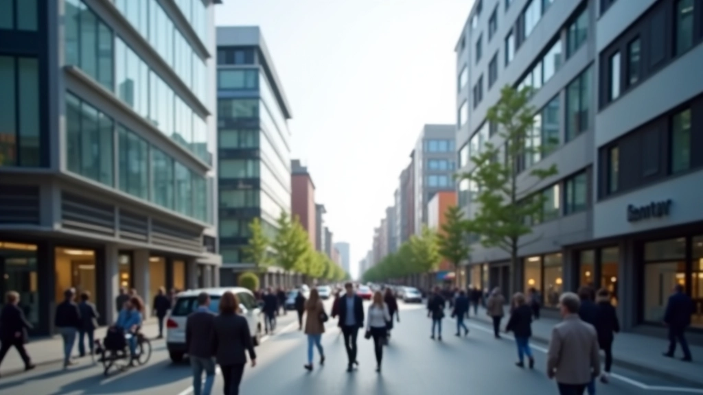 Geschäftszentrum mit modernen Gebäuden und aktiver Wirtschaftstätigkeit